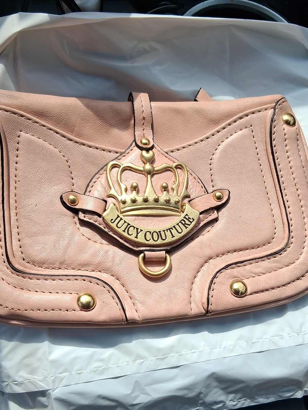 Juicy Couture Blush Pink Leather Wristlet with Gold Crown Emblem